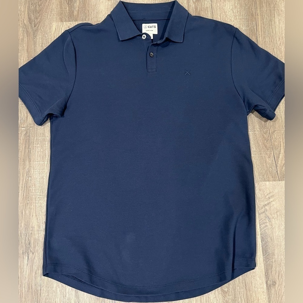 Men’s Size Large Cuts Clothing Curved Hem Fitted Navy Prestige Polo Shirt